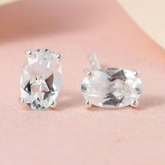 Brazilian Goshenite Solitare Stud Earrings in Sterling Silver - Picture 7 of 14